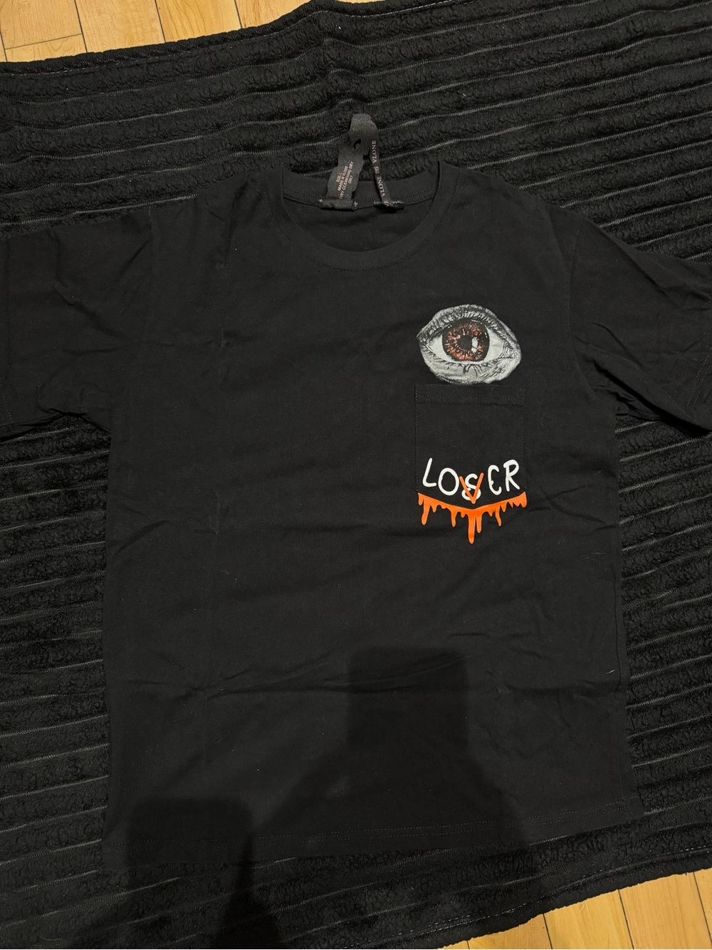 VLONE Black Pocket Tee with Brown-Eyed Graphic
